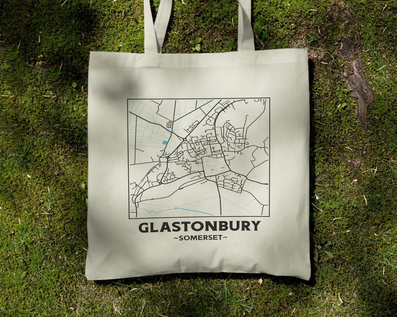 Glastonbury Somerset Town Map Cotton Shopper Tote Bag